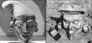 USUALLY ATTRIBUTED TO OLEMC CULTURE THAT PRE-DATED THE AZTECS, THESE SEMETIC LOOKING FIGURE HEADS WERE FOUND IN MEXICO. NOTE THEIR BEARDS, ABSENT IN NATIVES OF THAT LAND, AND FLOPPY HAT TYPICAL OF PHOENICIAN SAILORS