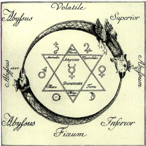 OUROBOROS, TAIL SWALLOWER, SNAKES EAT THEMSELVES AND ARE REBORN FROM THEMSELVES IN AN ENDLESS CYCLE OF CREATION AND DESTRUCTION. GET IT?